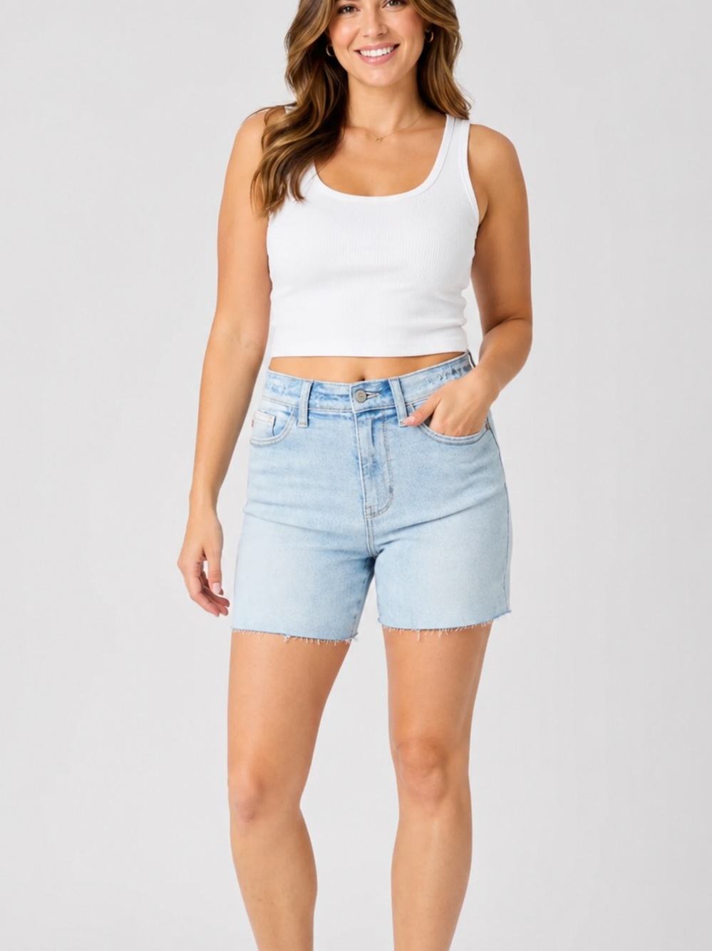 NWT Judy Blue High Waist Destroyed Back Fray Hem Light Wash Denim Shorts XL